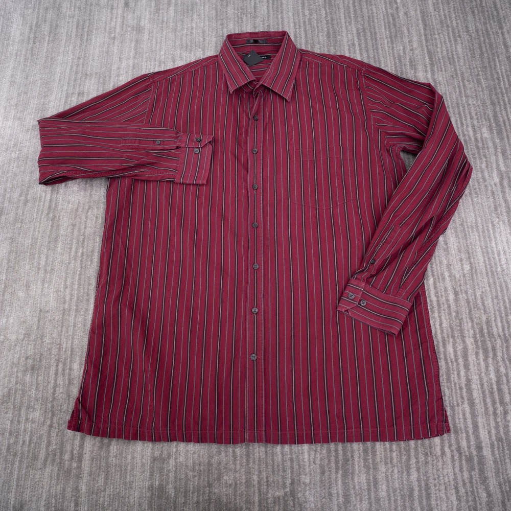 J. Ferrar Button Up Mens XLT Red Excellent Striped Cotton Long Sleeve Shirt